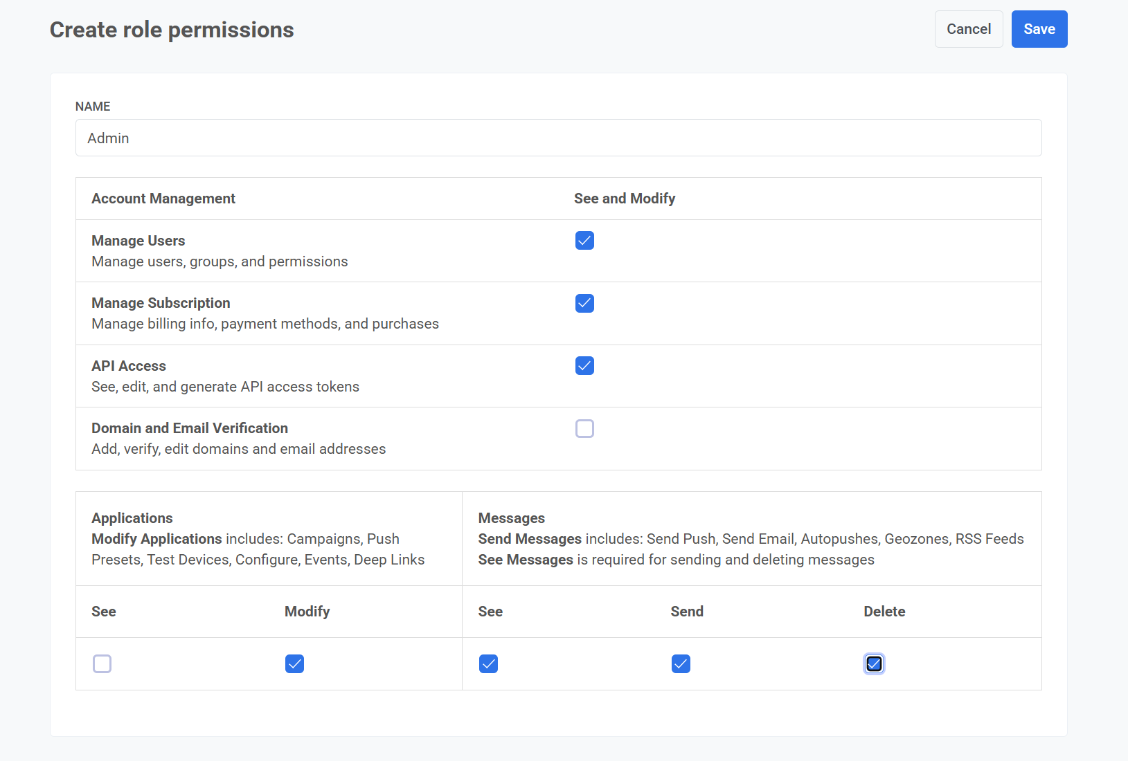 Select the required permissions