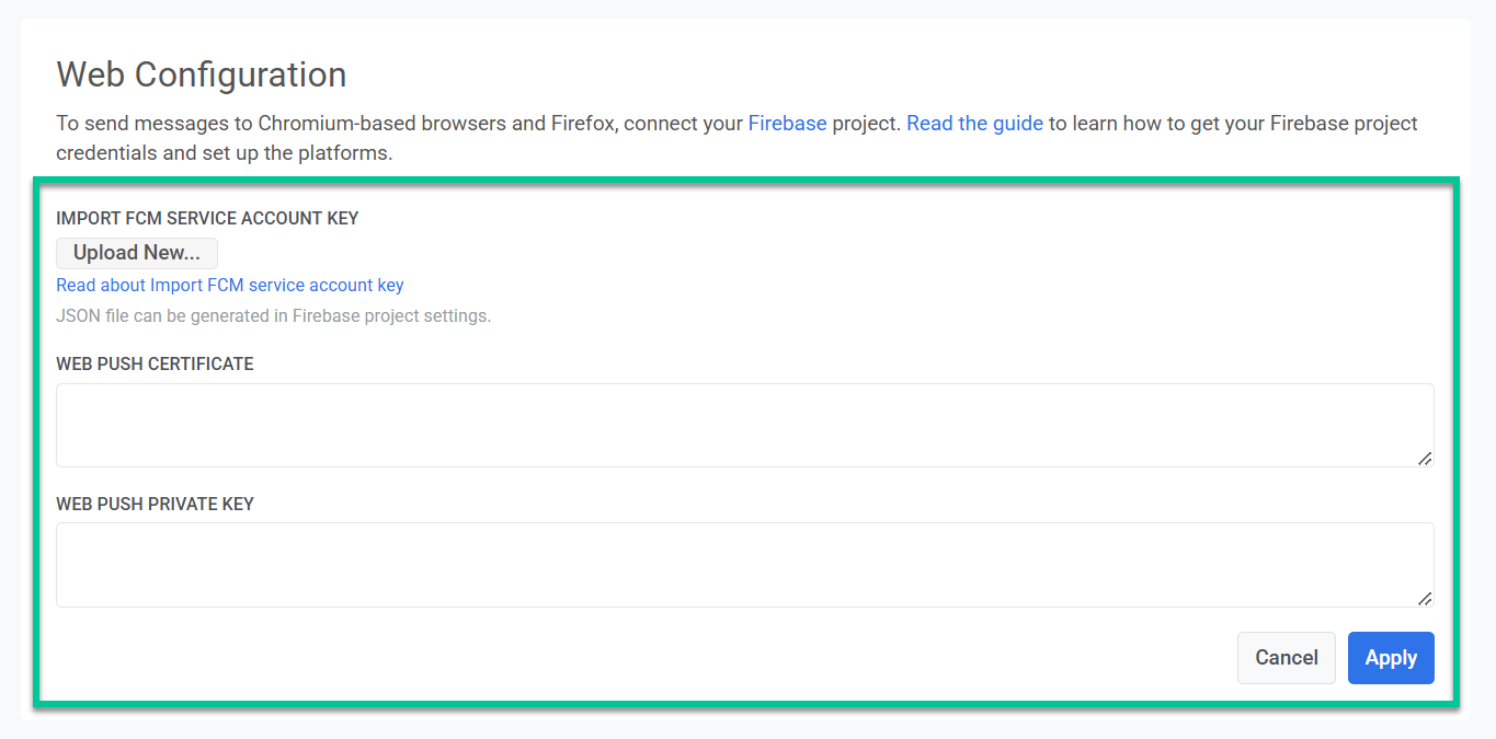 введите **учетные данные вашего Project в Firebase**