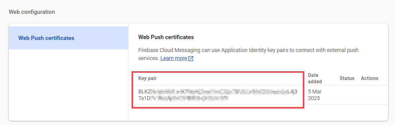 Поиск сертификата Web Push