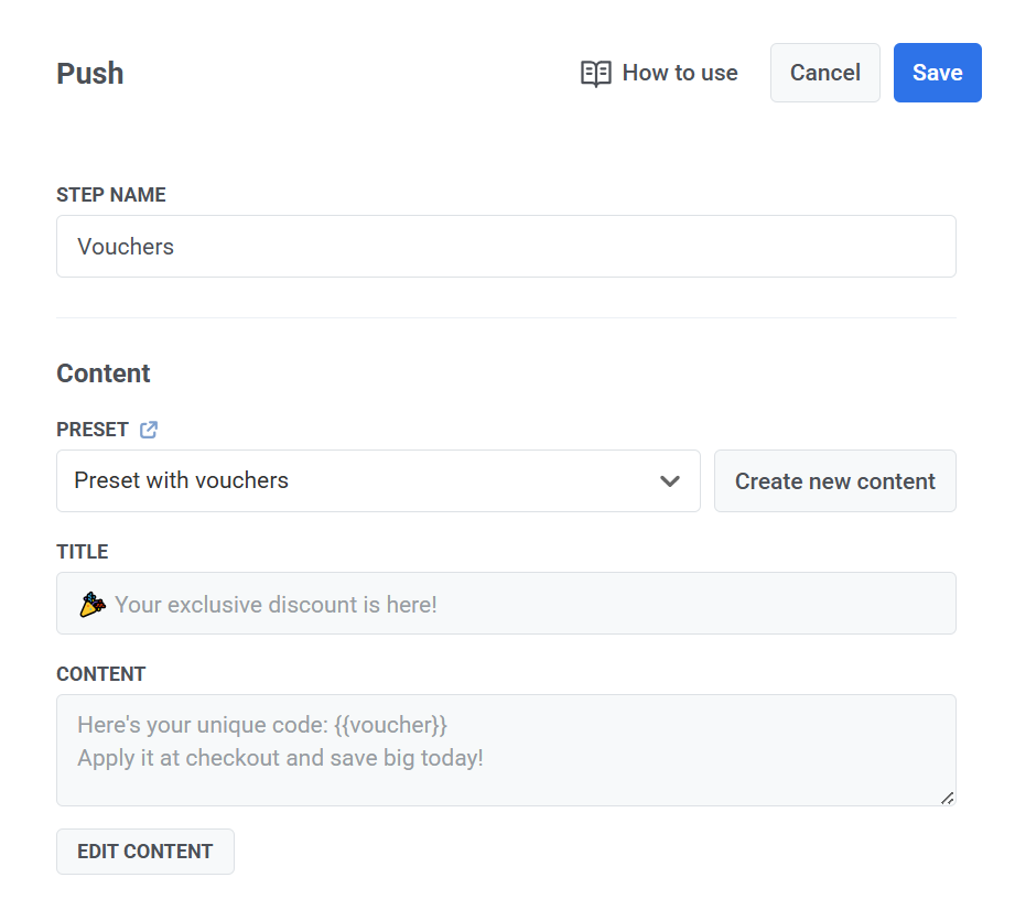 Добавление элемента Push