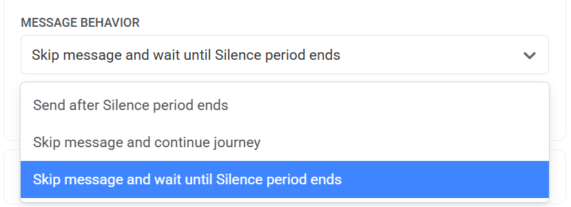 Выберите поведение сообщения по окончании Silence period