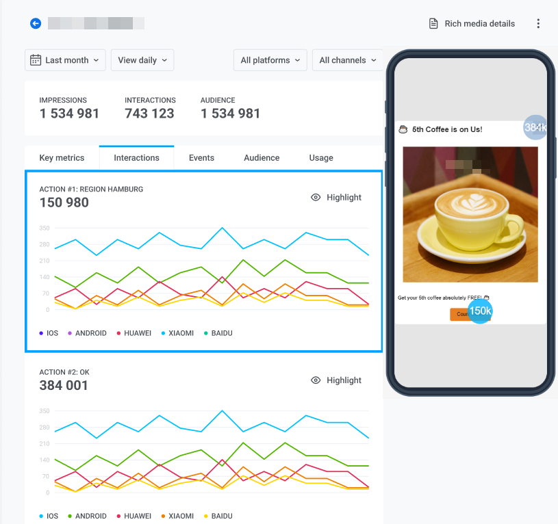 Вкладка Interactions