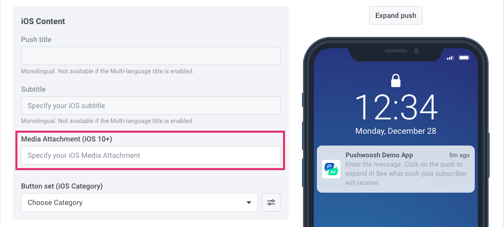 URL-адрес видео в поле Media Attachment в Control Panel Wavesend