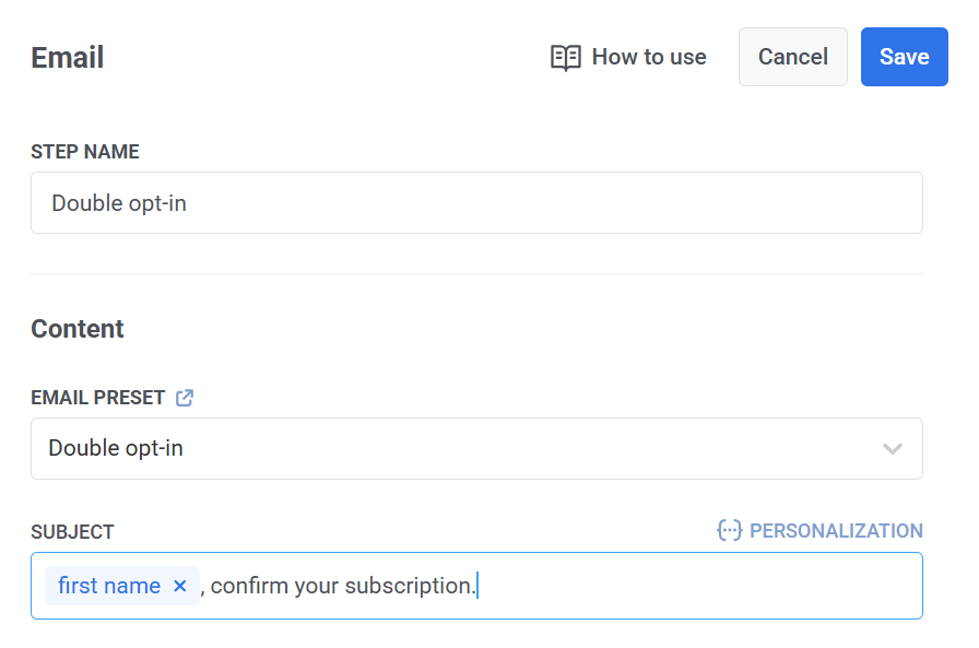 Добавление элемента Email