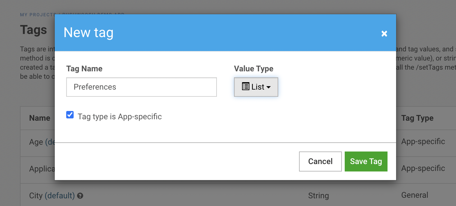 Создание Tag типа «список»